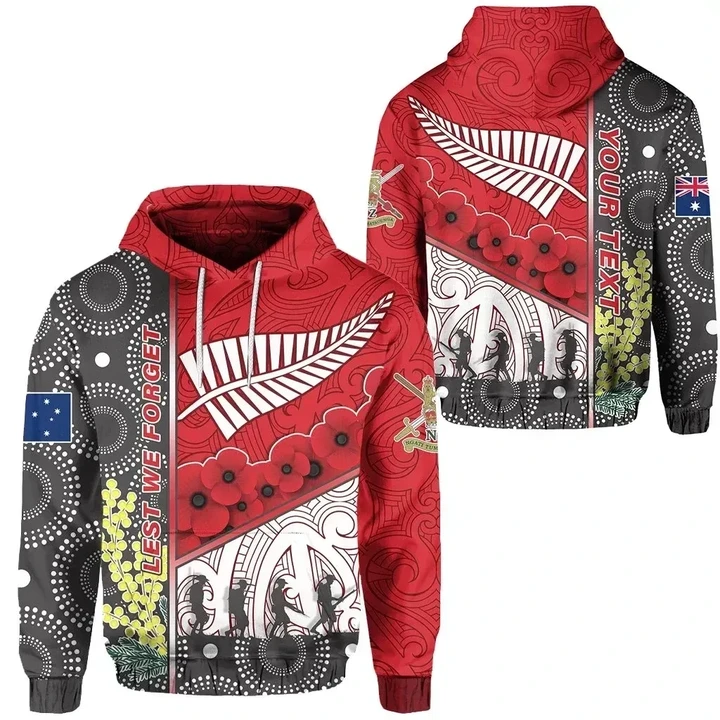(Custom Personalised) Anzac Day - Lest We Forget Hoodie Australia Indigenous and New Zealand Maori - Red | Lovenewzealand.co