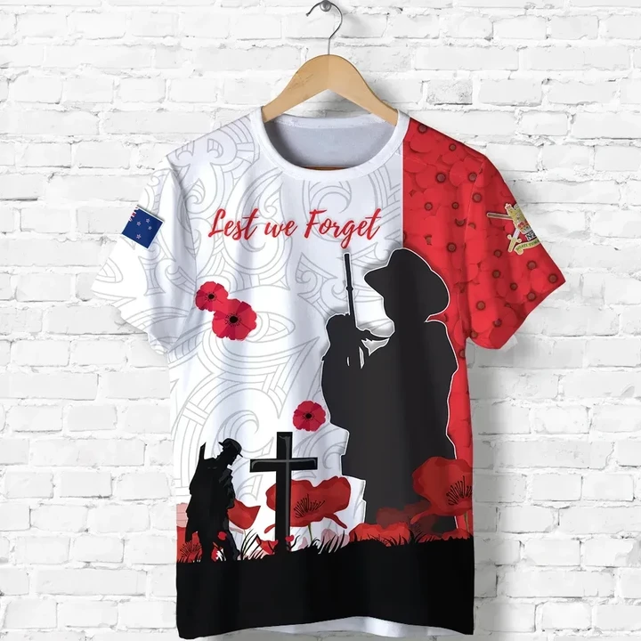 (Custom Personalised) New Zealand Anzac Day T Shirt Lest We Forget Front l Love New Zealand