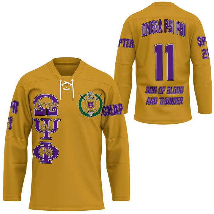 (Custom) Getteestore Jersey - Omega Psi Phi ( Old Gold ) Hockey Jersey A31