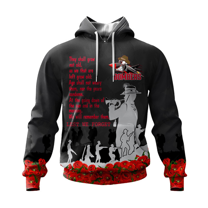 Essendon Bombers Hoodie, Anzac Day For the Fallen A31B