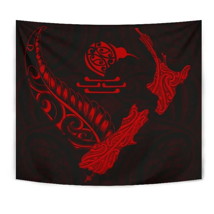 New Zealand Heart Tapestry - Map Kiwi mix Silver Fern Red K4