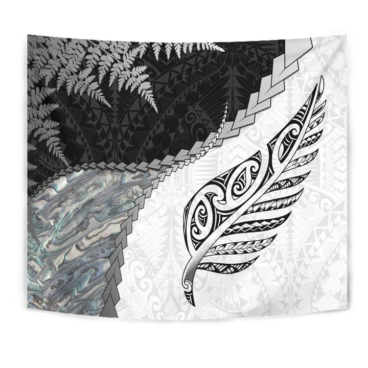 Paua Shell Maori Silver Fern Tapestry White K5
