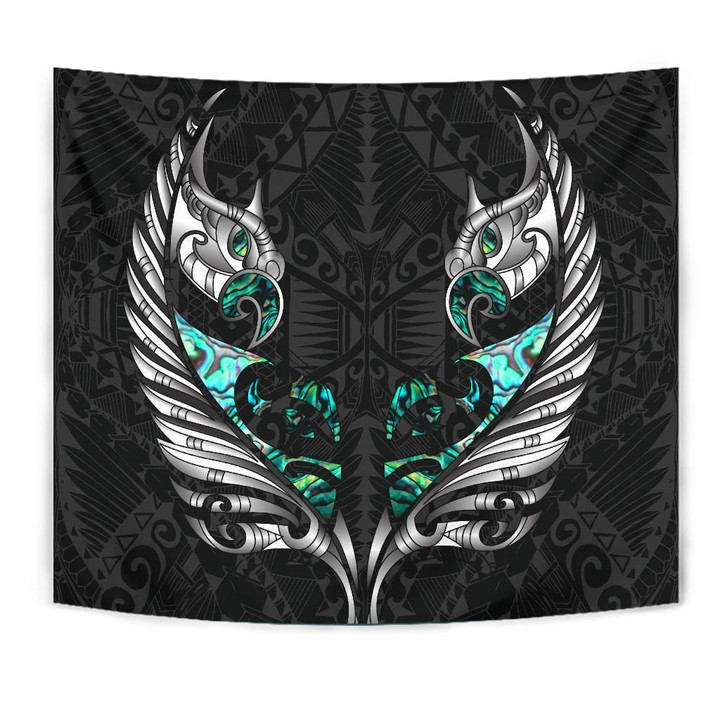New Zealand Tapestry Manaia Paua Fern Wing - White K4