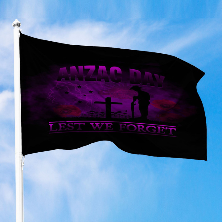 Anzac Day Remember Australia & New Zealand Purple Premium Flag A31