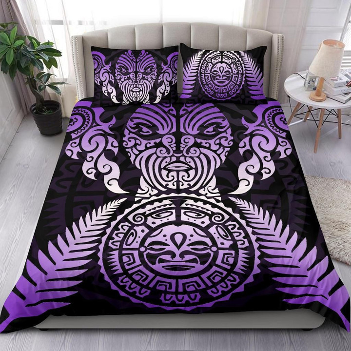 Maori Face Fern New Zealand Bedding Set Purple K4