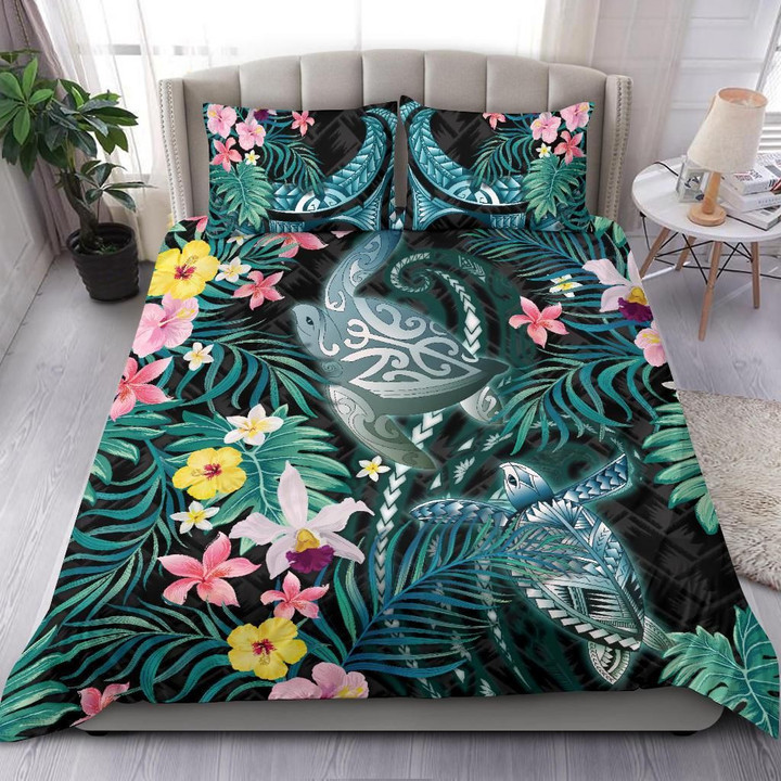 Turtles Love Bedding Set Hibiscus With Palm Leaves Th5