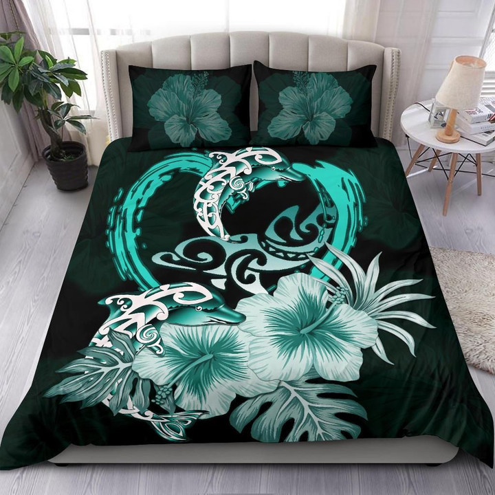 Polynesian Bedding Set I Love Dophins Duvet Cover Hibiscus Th5
