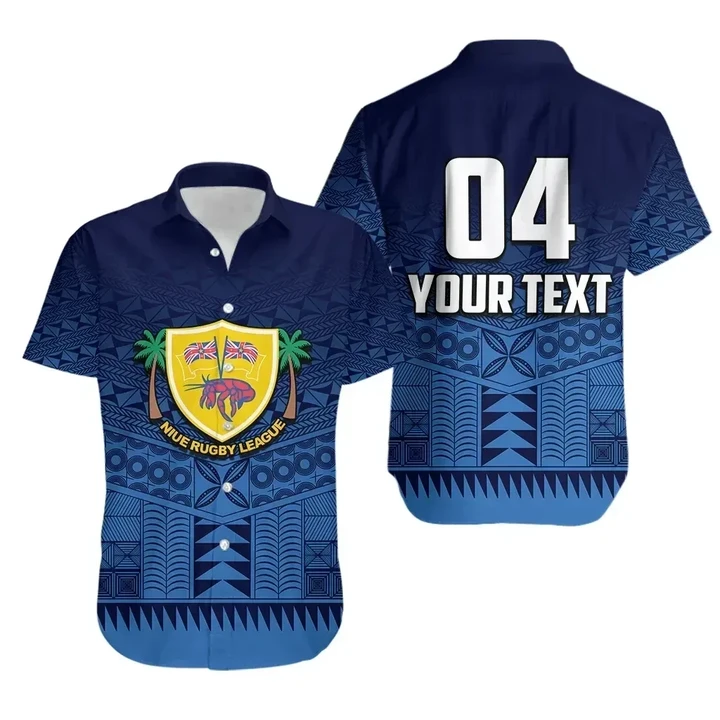 Rugbylife Shirt - (Custom Text and Number) Niue Rugby Hawaiian Shirt Blue TH4