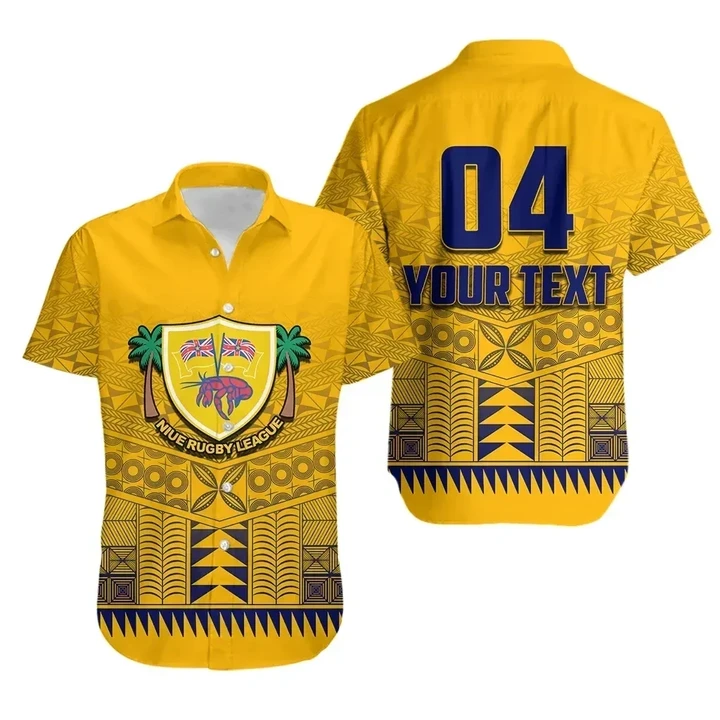 Rugbylife Shirt - (Custom Text and Number)Niue Rugby Hawaiian Shirt Yellow TH4