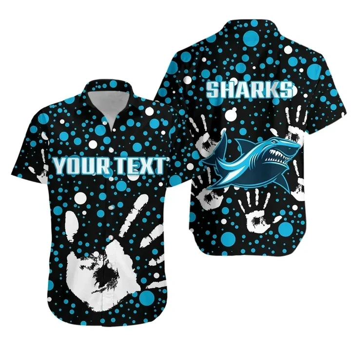 Rugbylife Shirt - (Custom Personalised) Sharks Rugby Indigenous Hawaiian Shirt Minimalism Version TH6