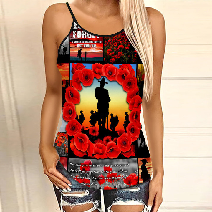 Anzac Day Lest We Forget Banner Criss Cross Tank Top A35