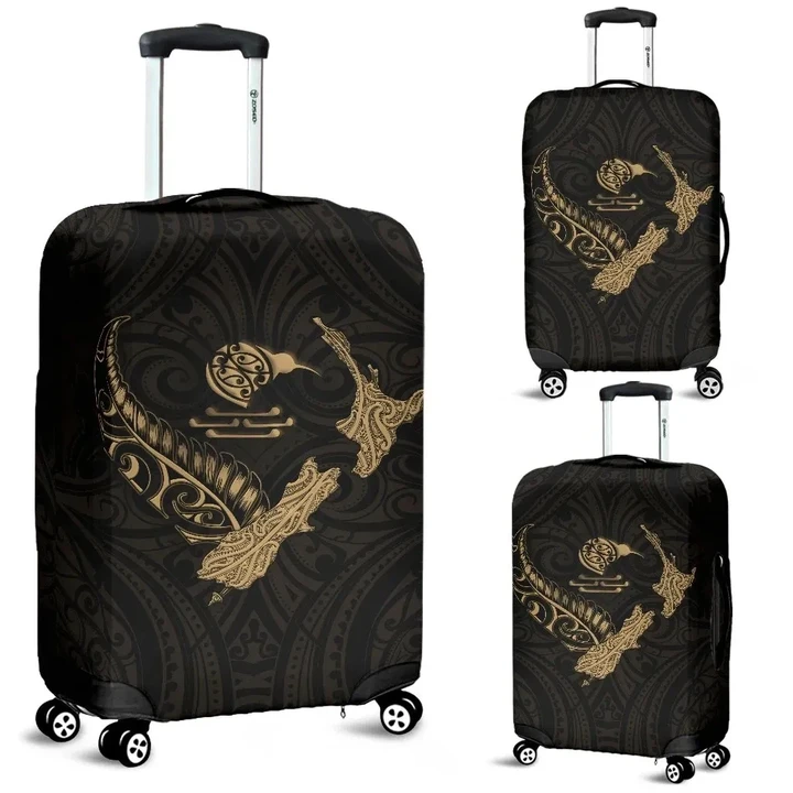 New Zealand Heart Luggage Covers - Map Kiwi mix Silver Fern Gold K4