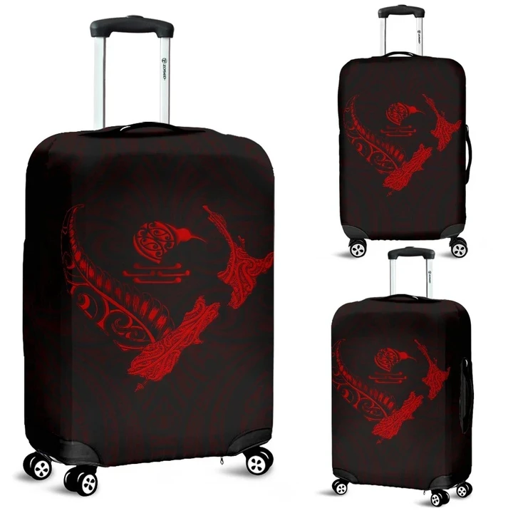 New Zealand Heart Luggage Covers - Map Kiwi mix Silver Fern Red K4