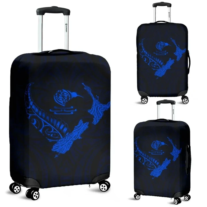 New Zealand Heart Luggage Covers - Map Kiwi mix Silver Fern Blue K4