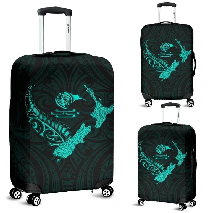 New Zealand Heart Luggage Covers - Map Kiwi mix Silver Fern Turquoise K4