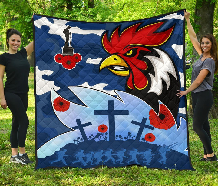 Rugby Life Quilt - Roosters Anzac Day Premium Quilt Military - Blue k13