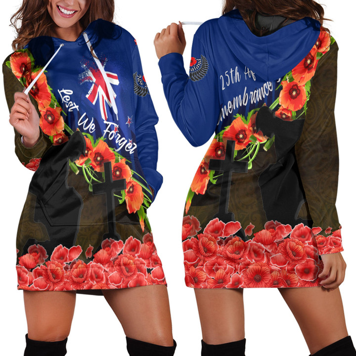 Anzac Day Poppy And Fern - Hoodie Dress A95