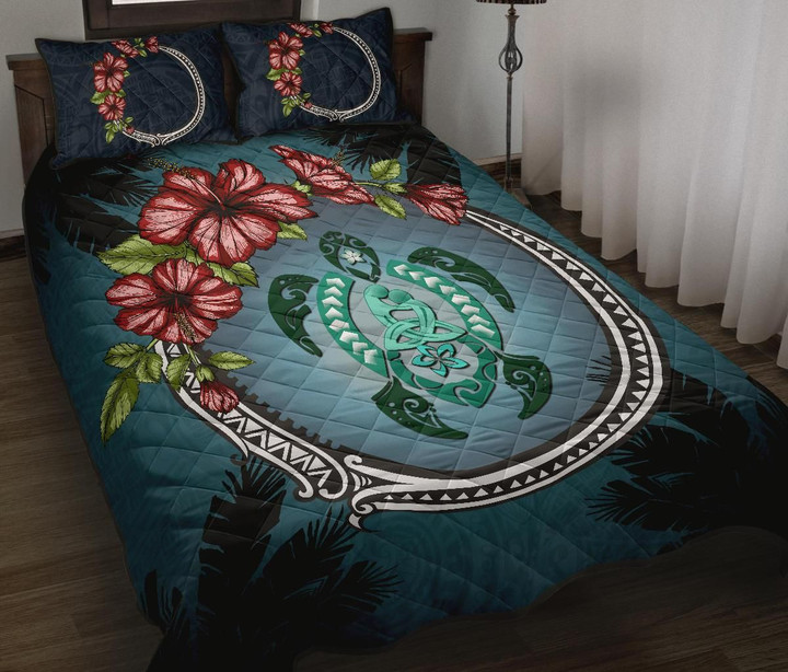 New Zealand Quilt Bed Set - Polynesian Ohana Turtle Hibiscus Mother Son A24