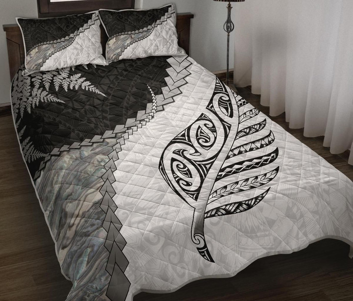 Paua Shell Maori Silver Fern Quilt Bed Set K5