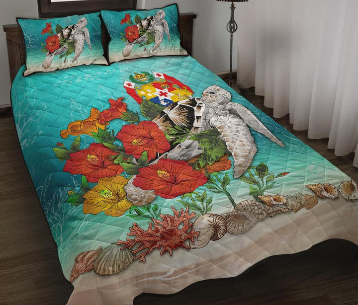Tonga Quilt Bed Set - Ocean Turtle Hibiscus A24