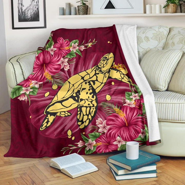 New Zealand Premium Blanket - Turtle Polynesian Hibiscus A24