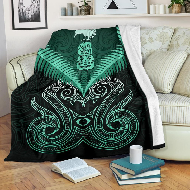 Maori Manaia New Zealand Premium Blanket Turquoise K4