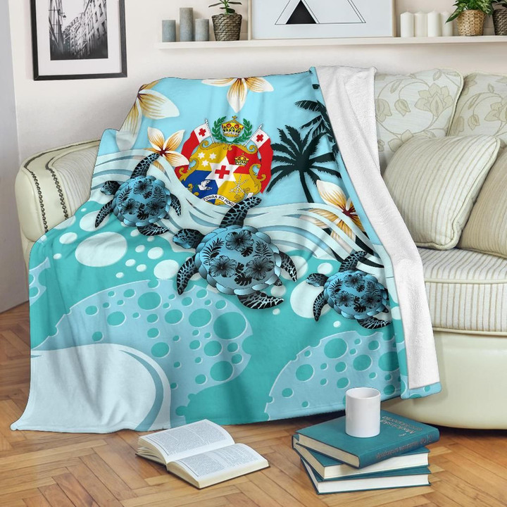 Tonga Premium Blanket - Blue Turtle Hibiscus A24