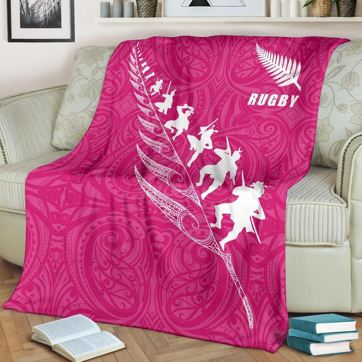 Rugby Haka Fern Premium Blanket  Pink K4