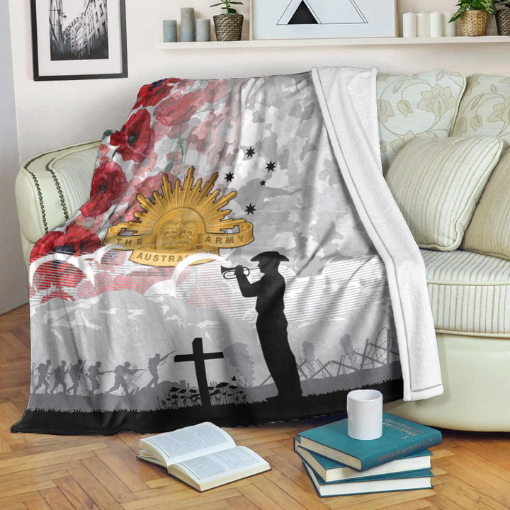 Rugbylife Blanket - Anzac Day Lest We Forget Camouflage & Poppy Premium Blanket