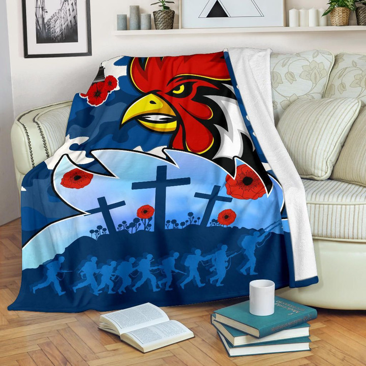 Rugby Life Premium Blanket - Roosters Anzac Day Premium Blanket Military - Blue k13