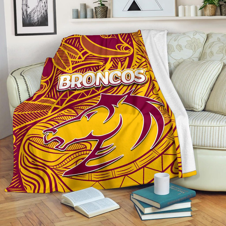 Rugby Life Premium Blanket - Brisbane Broncos Premium Blanket Tribal Style TH4