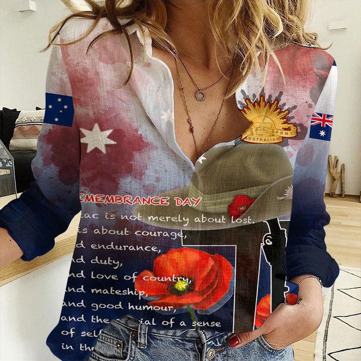 Anzac Day Remembrance Day Qoute Women Casual Shirt A31