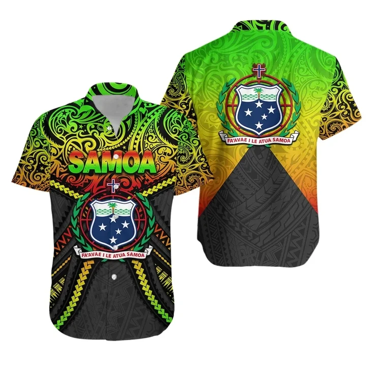 Samoa Hawaiian Shirt Polynesian Tattoo Seashore K36