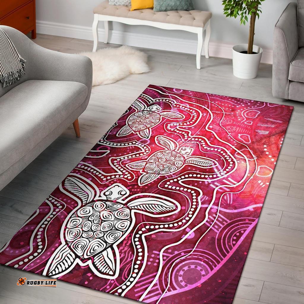 Aboriginal Area Rug TGN, Sea Turtle With Indigenous Patterns (Pink ...