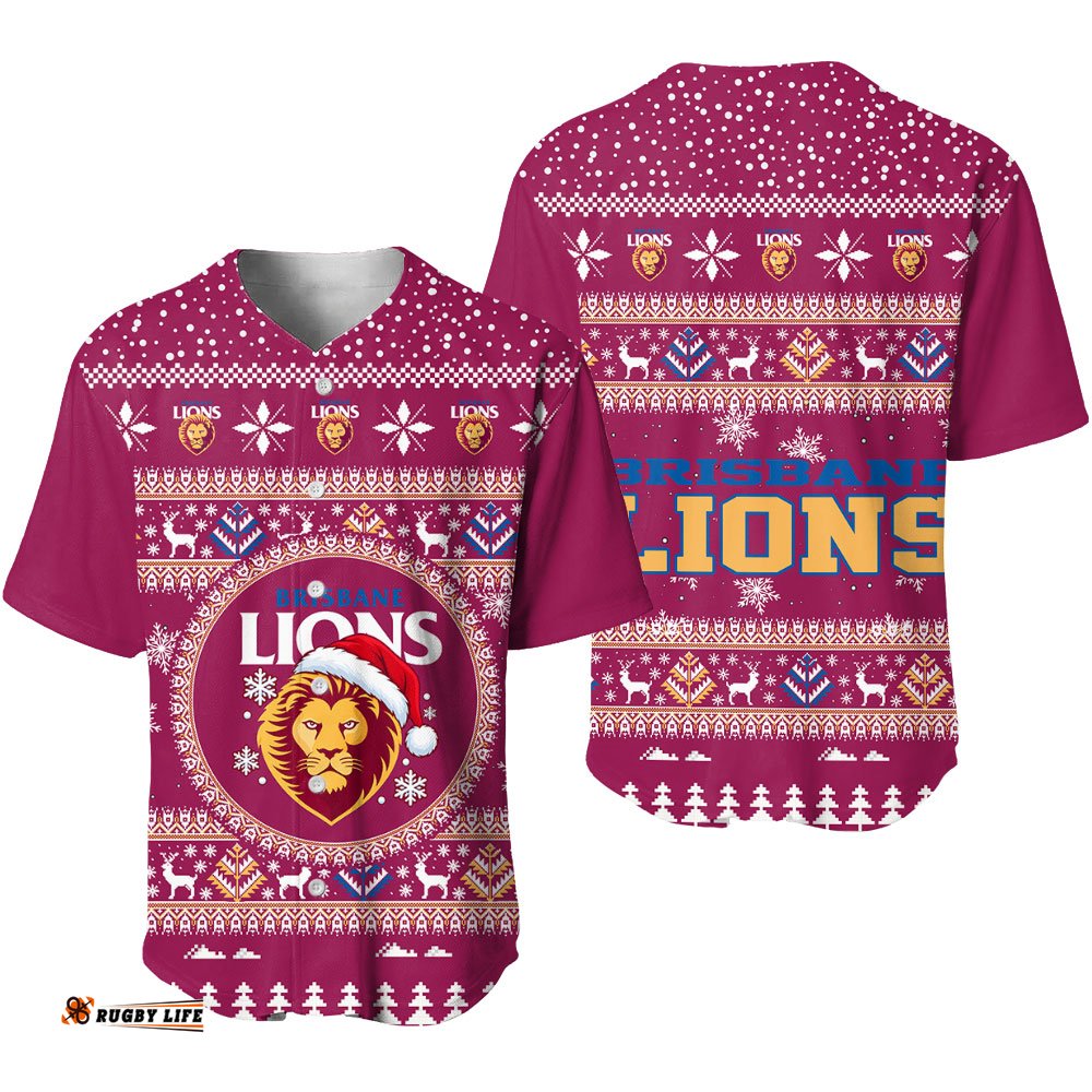 Brisbane Lions Ugly Christmas Faux Knit Baseball Shirt – Xmas Holiday Gift Pullover