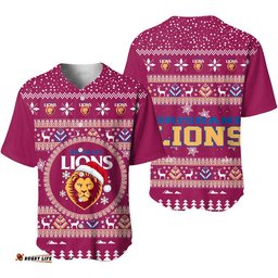 Brisbane Lions Ugly Christmas Faux Knit Baseball Shirt – Xmas Holiday Gift Pullover