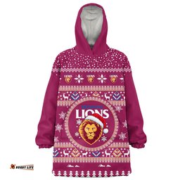 Brisbane Lions Ugly Christmas Faux Knit Blanket Hoodie – Xmas Holiday Gift Pullover