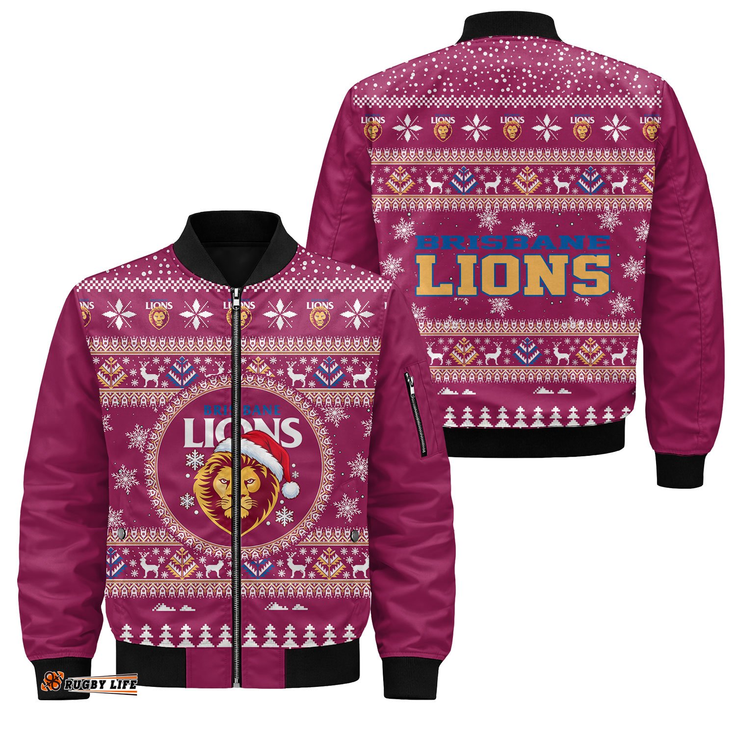 Brisbane Lions Ugly Christmas Faux Knit Bomber Jacket – Xmas Holiday Gift Pullover