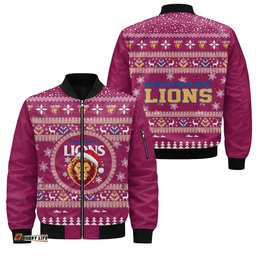 Brisbane Lions Ugly Christmas Faux Knit Bomber Jacket – Xmas Holiday Gift Pullover