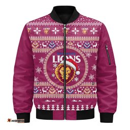 Brisbane Lions Ugly Christmas Faux Knit Bomber Jacket – Xmas Holiday Gift Pullover