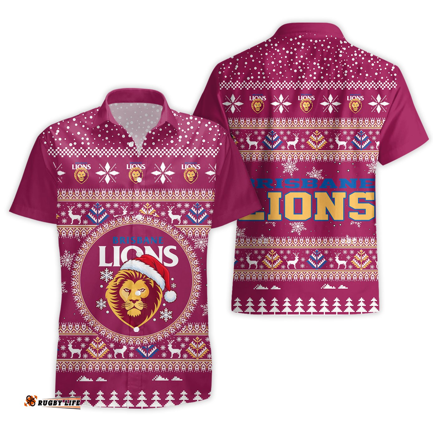 Brisbane Lions Ugly Faux Knit Christmas Hawaiian Shirt – Xmas Holiday Gift Pullover