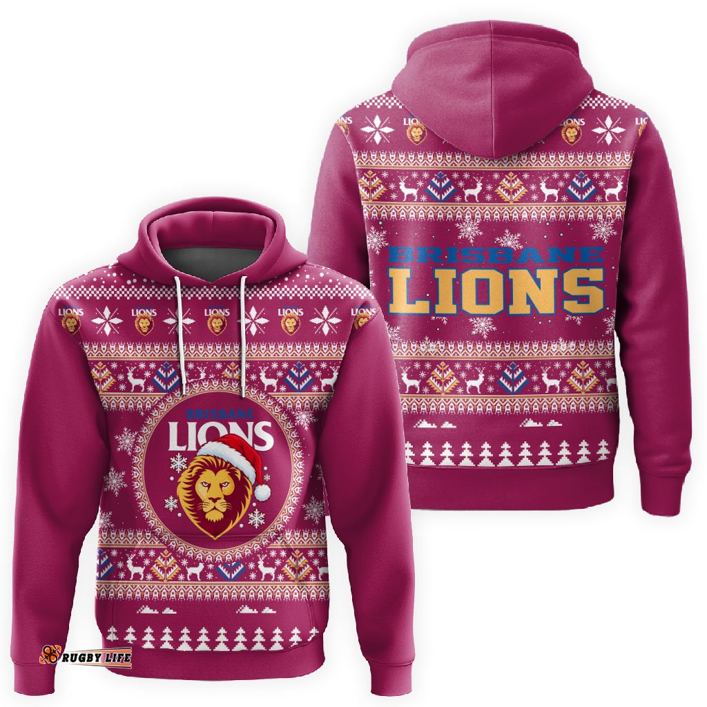 Brisbane Lions Ugly Faux Knit Christmas Hoodie – Xmas Holiday Gift Pullover