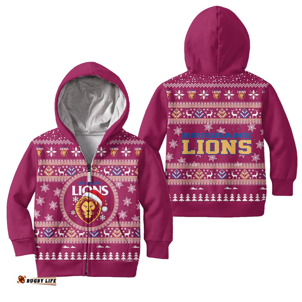 Brisbane Lions Ugly Faux Knit Christmas Kids Hoodie – Xmas Holiday Gift Pullover