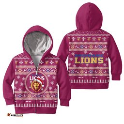 Brisbane Lions Ugly Faux Knit Christmas Kids Hoodie – Xmas Holiday Gift Pullover