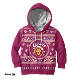 Brisbane Lions Ugly Faux Knit Christmas Kids Hoodie – Xmas Holiday Gift Pullover