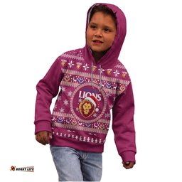 Brisbane Lions Ugly Faux Knit Christmas Kids Hoodie – Xmas Holiday Gift Pullover