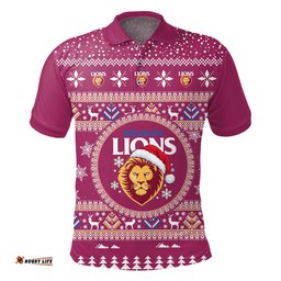 Brisbane Lions Ugly Christmas Faux Knit Polo Shirt – Xmas Holiday Gift Pullover