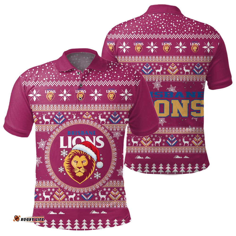 Brisbane Lions Ugly Christmas Faux Knit Polo Shirt – Xmas Holiday Gift Pullover