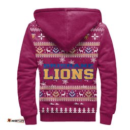 Brisbane Lions Ugly Christmas Faux Knit Sherpa Hoodie – Xmas Holiday Gift Pullover