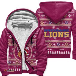 Brisbane Lions Ugly Christmas Faux Knit Sherpa Hoodie – Xmas Holiday Gift Pullover